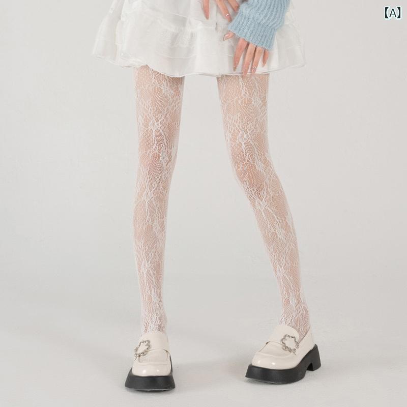 網タイツ レディース ストッキング なの 白い 花の つる レースの 網 タイツ 春夏 薄手 レトロ 魅惑的 ..