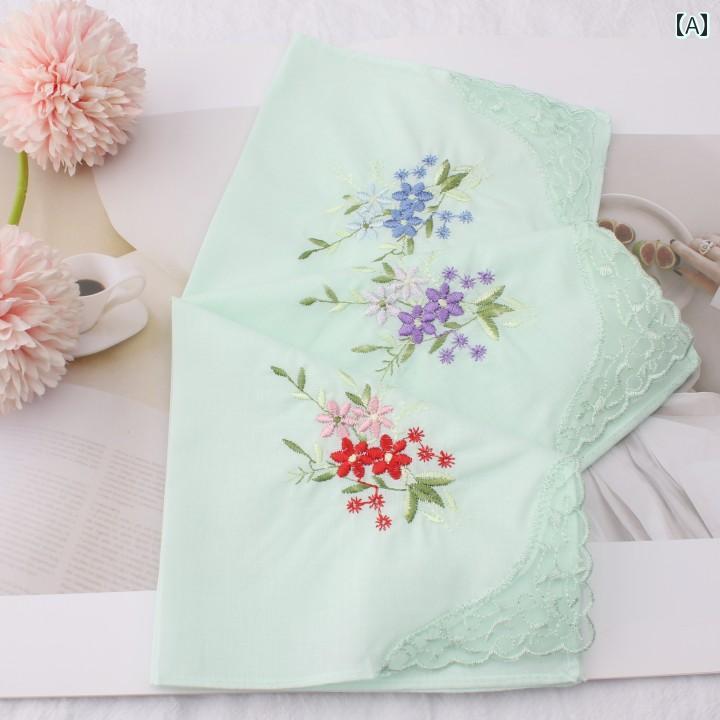 ハンカチ 上品 レディース ヴィンテージレース 刺繍入り 小さめ サイズレディース コットン ハンカチ 柔らかい 子供用 漢服 スクエアタオル