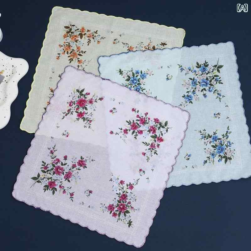 ハンカチ 上品 レディース 女性用 綿 プリント ハンカチ 柔らかい 綿の 花柄 昔ながらの 懐かしい 薄手 汗 拭き タオルの 複数 パック