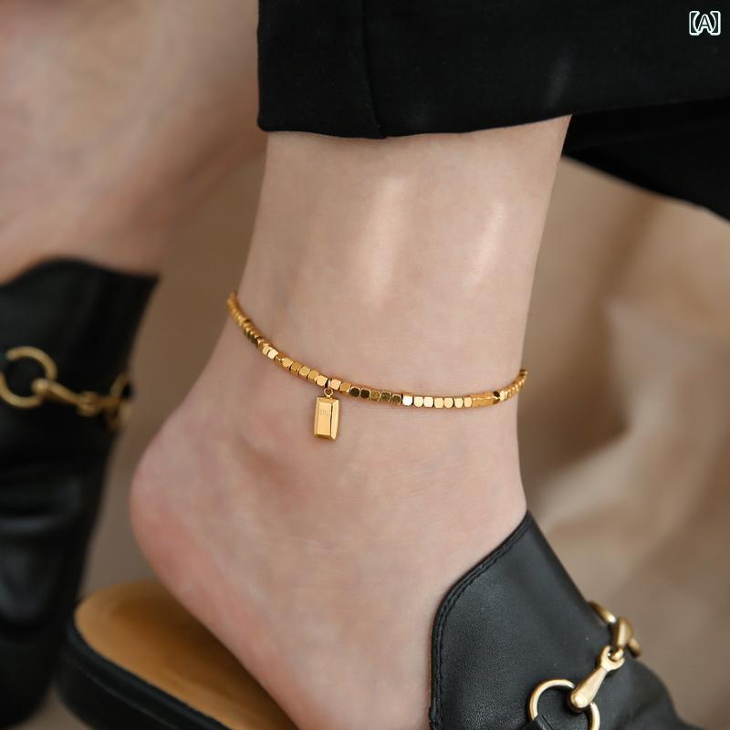 アンクレット レディース アクセサリー ハイエンドの 軽い 贅沢あらゆる 方向からのお 金 崩れた シルバーゴールド レンガの アンクレット 女性向け 色褪せに...