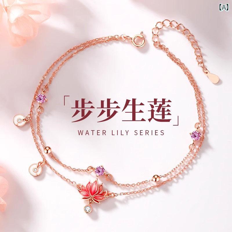 アンクレット レディース アクセサリー エナメル 二 層 ロータス アンクレット 女性用 2024で 魅惑的 軽い 高級 ハイエンド ガールフレンドへの ギフト...