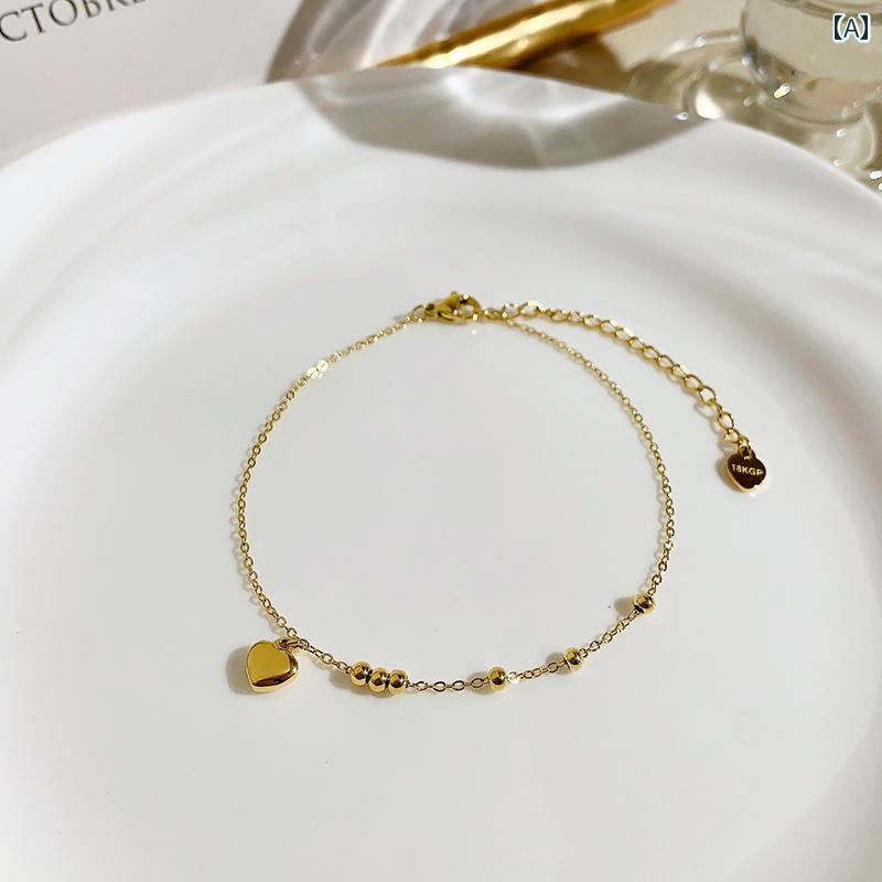 アンクレット ジュエリー おしゃれ 女性用 ラブ アンクレット 夏用 高級 18 K ゴールド 幸運 ビーズ 軽量 色褪せにくい 520 中国 バレンタイン デ...