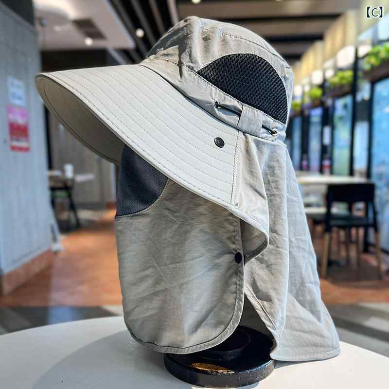 LAONsChoiceの釣り アウトドア 日焼け防止　帽子 メンズ レディースの 紫外線 防止 帽子 屋外 速乾 日よけ 夏用の つば 広の フェイスカバーと 首を 保護 する 釣りや 登山用の 帽子。｜アングル3