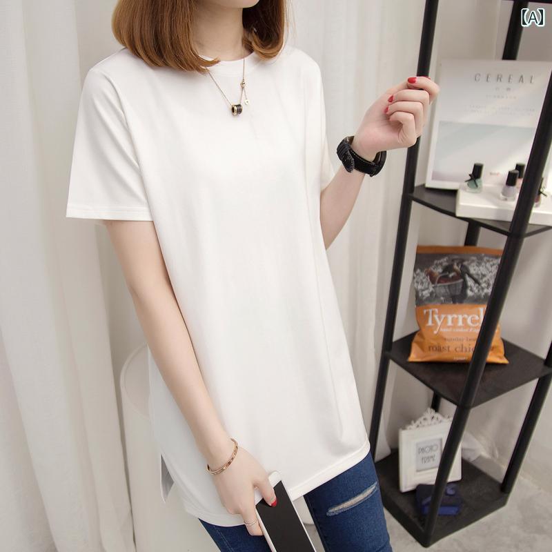 花柄 プリント Tシャツ ホワイト Tシャツ ロング レディース 夏 ゆったり 大きいサイズ ラウンドネック 半袖 トップス ヒップ ラップ ミディアム