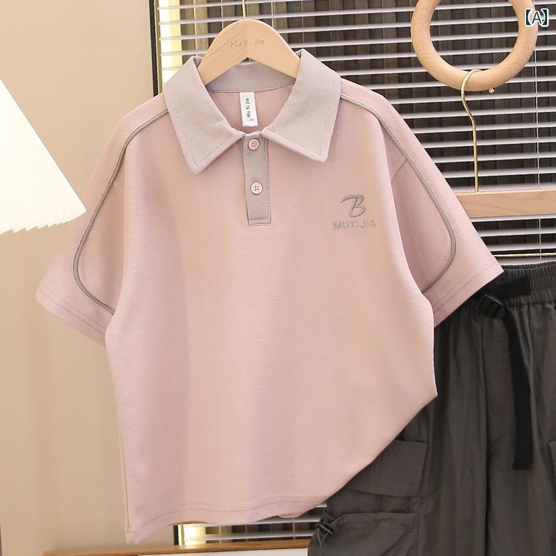 キッズ カジュアル パンツ セット 男の子 夏の スーツ ポロシャツ 2025 子供の 半袖 Tシャツ トップス ストリート ボーイ T