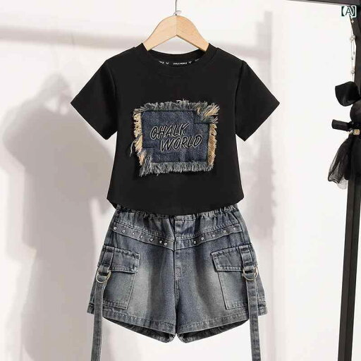 キッズ カジュアル パンツ セット 女の子 夏服 2025 スーツ おしゃれな 子供用 夏 半袖 デニムショートパンツ 中大 サイズ ツーピース キッズ カジュアル パンツ セット 女の子 夏服 2025 スーツ おしゃれな 子供用 夏 半袖 デニムショートパンツ 中大 サイズ ツーピース