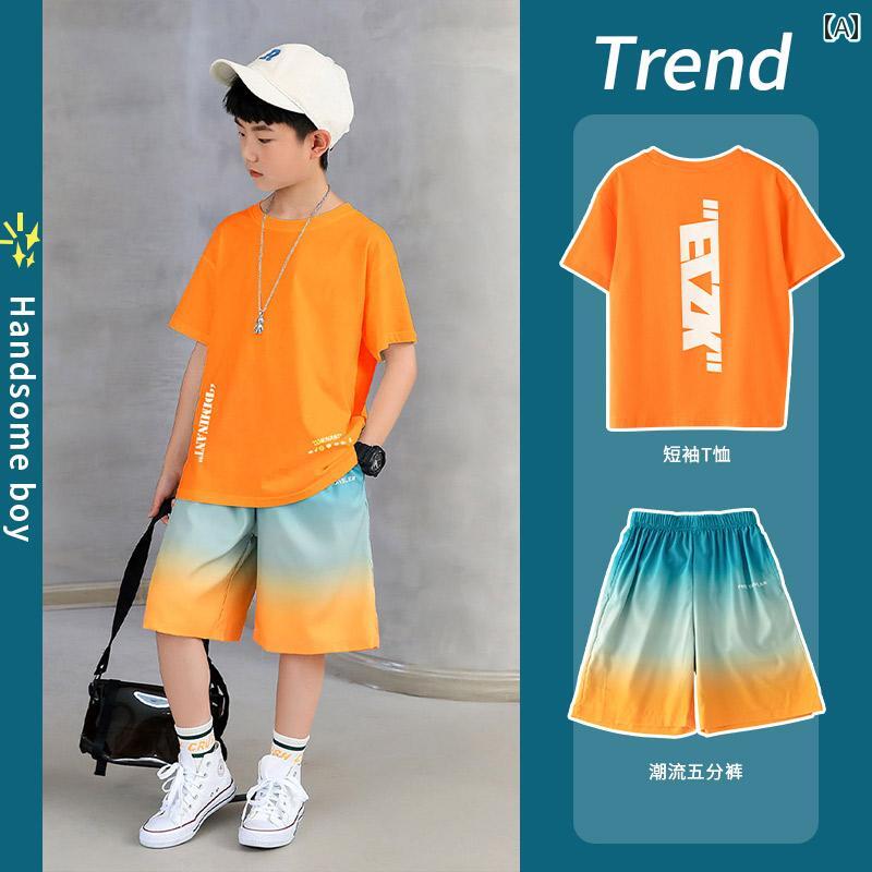 キッズ カジュアル パンツ セット 男の子 スーツ 夏 韓国 子供服 2025 子供の ドーパミン ウェア 大きい 半袖 冷感 ショート パンツの