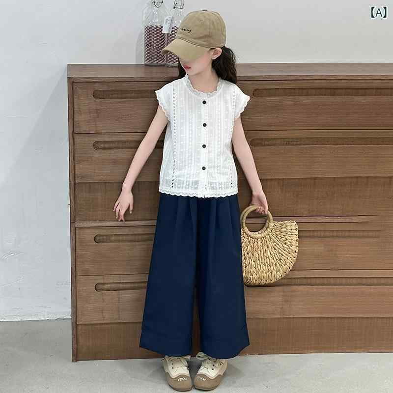 子供服 カジュアル パンツ セット 女の子 夏の 半袖 スーツ 2025 子供の 韓国 服 カジュアル ワイド レッグ パンツ ツーピース