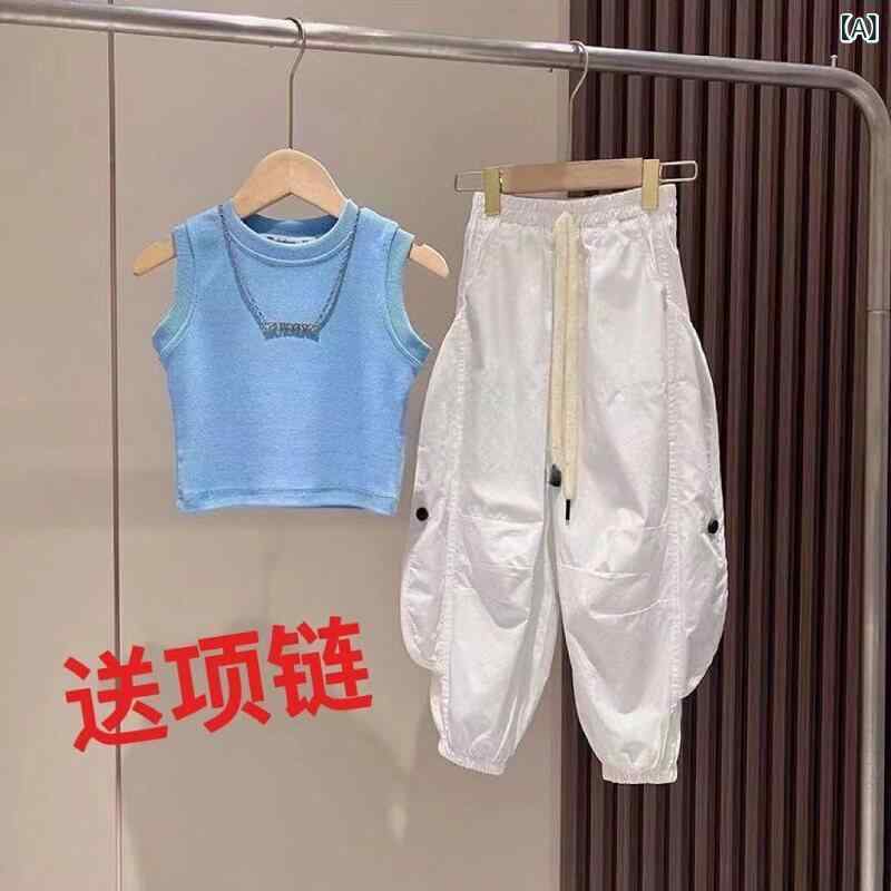 子供服 カジュアル パンツ セット 韓国な ネックレス ベスト オーバー オール スーツ 女の子 夏の ドーパミン 子供用 レジャー ツーピース