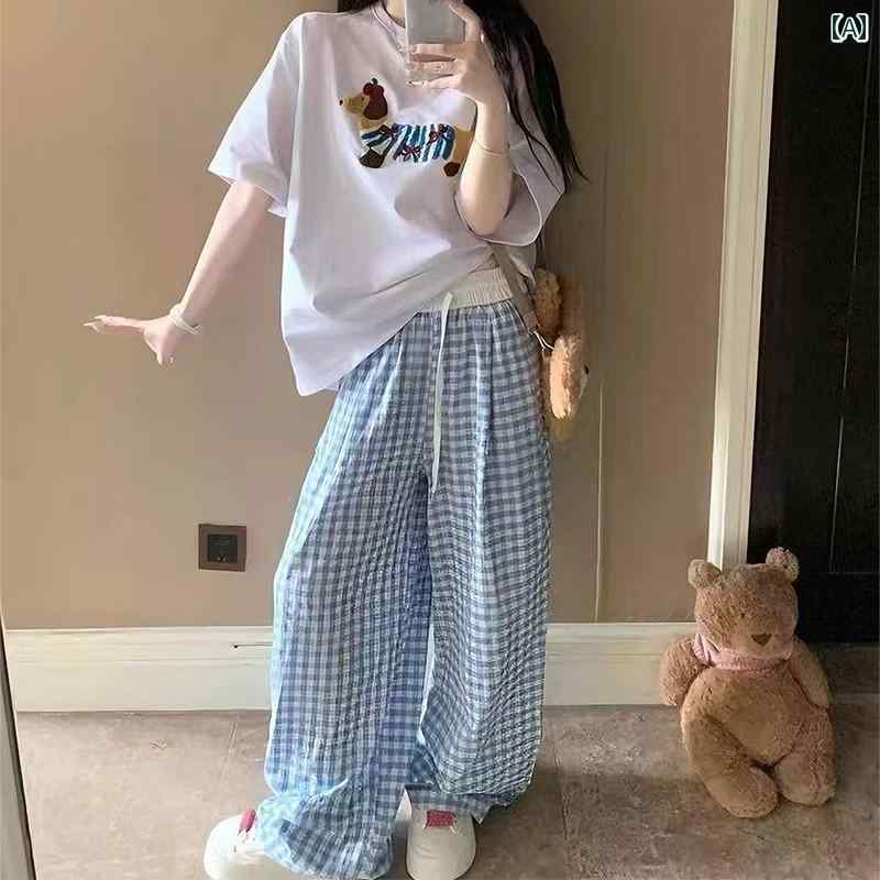 子供服 カジュアル パンツ セット 女の子 夏の スーツ 2025 子供用 ダックスフント Tシャツ チェック ..