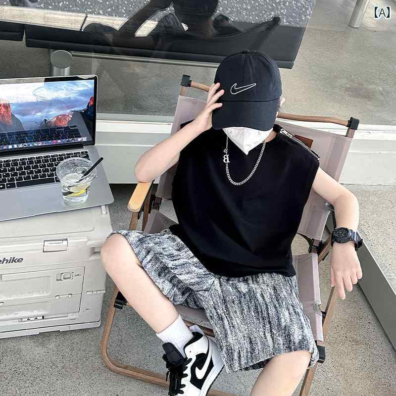 子供服 カジュアル パンツ セット フランスの 男の子 夏の ベスト スーツ 2025 子供の クールな 子供服 ノースリーブの ツーピース