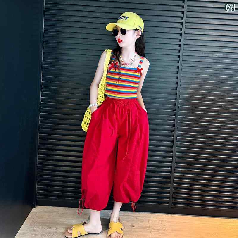 子供服 カジュアル パンツ セット 女の子 夏の スーツ 2025 大きい ドーパミン 着用 服 子供用 かっこいい キャミソール ベスト