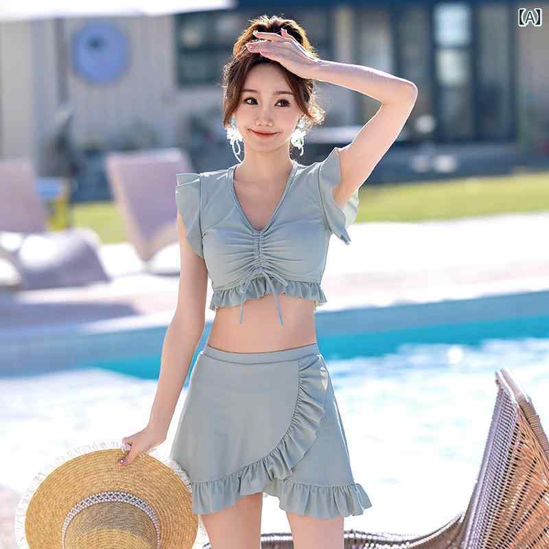 水着 セット レディース 新 水着 レディース スプリット スカート ツーピース セット スリム お腹 カバー 学生 女子 保守的な 温泉