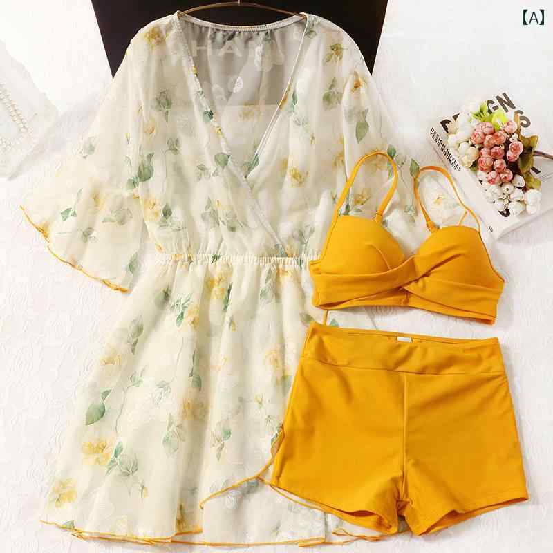 水着 セット レディース 【 爽や かな 夏】 花柄 スリーピース ビキニ 新型 お腹 カバー スリム 水着 ティブ 女性 スプリット