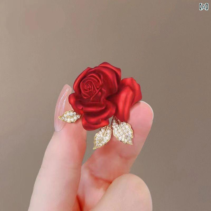 コサージュ パーティー アクセサリー 本日の【大 ピックアップ】 本場 赤い バラの ブローチ 軽やかな 高級 コサージュ スーツ コート アクセサリー ギフト