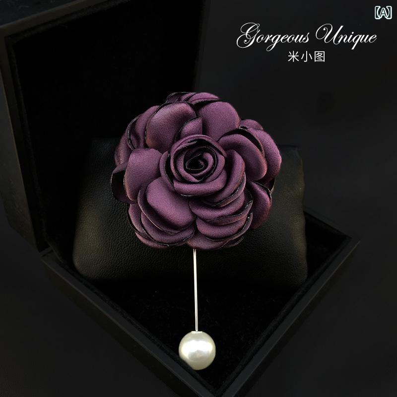 コサージュ パーティー アクセサリー 発色 抜群の 生地 焼き エッジ フラワー ブローチ 女性用 高級 コ..