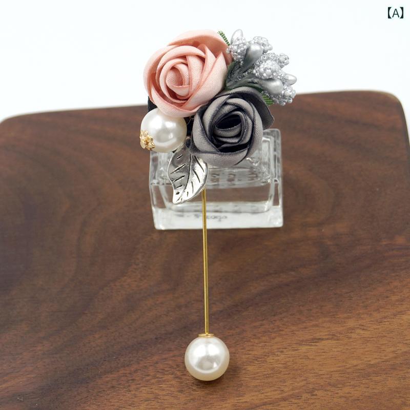 コサージュ パーティー アクセサリー 韓国 一言 ブローチ フェイク パール グランド 生地 花 コサージュ シルクスカーフ ボタン コート ピン ボタンカーデ...