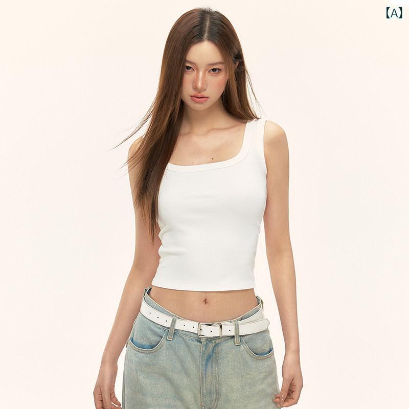 Other - ニット キャミソール レディース ホワイト I 字型 ニットキャミソール ベスト 女性用 2025夏 美しい バック ノースリーブ ホット ガール スリムフィット トップ