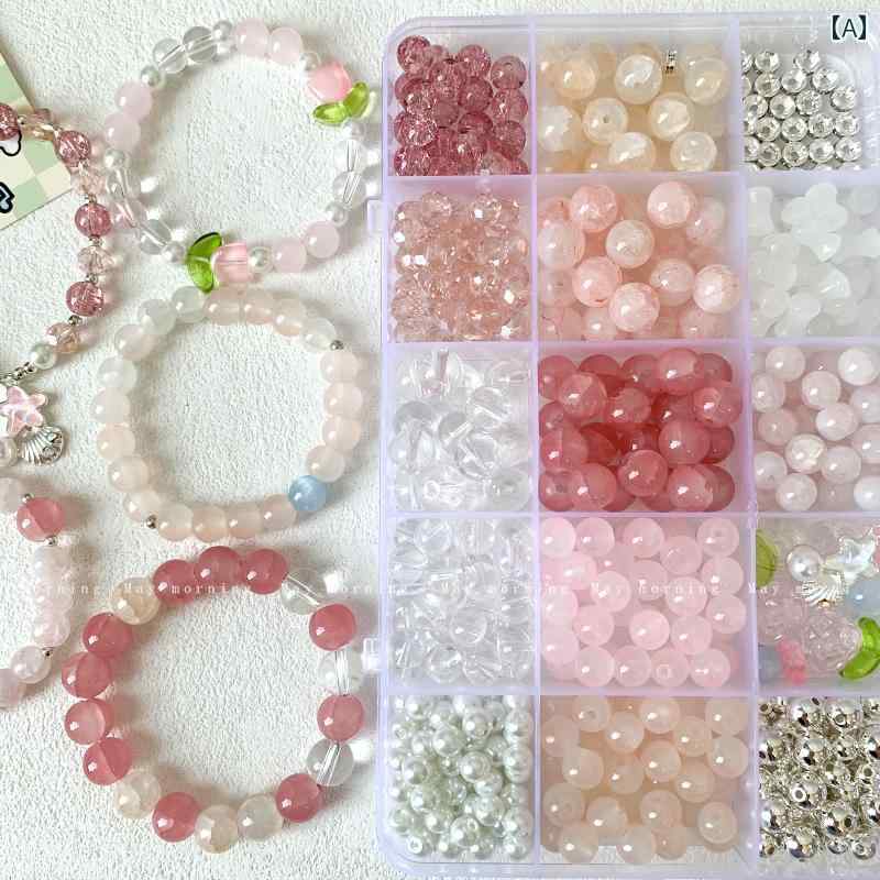 Rakuten - ビーズ ストーン DIY 優しい ピンク 女の子 DIY ビーズブレスレット ビーズ 材料 セット ボックス アクティビティ パッケージ フル