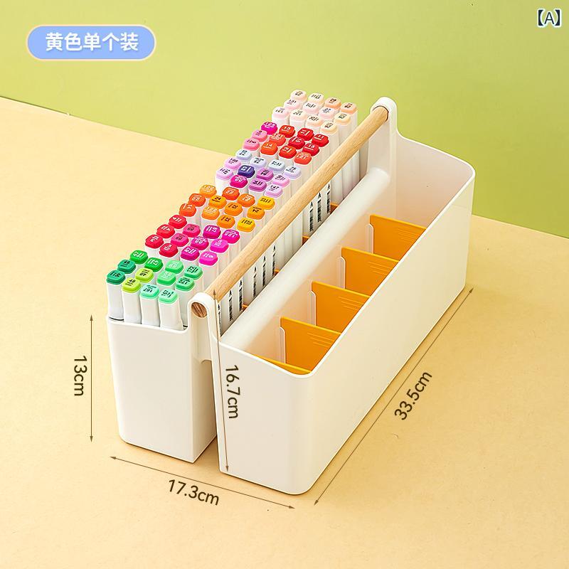 デスク 収納 ボックス マーク ペンホルダー大容量 ブラシ 収納 ボックス 一 体型 多機能 デスク 学生用 描画 鉛筆 ハンドル バスケット