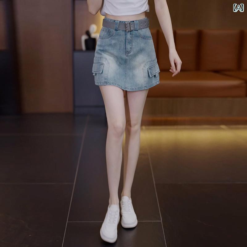 キュロット スカート スタイリッシュ アメリカン ワークウェア デニムスカート パンツ レディース 2025夏 レトロ ハイウエスト スリム ..