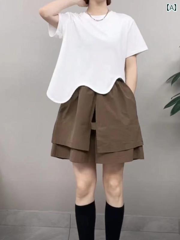 キュロット スカート スタイリッシュ 大きいサイズ 二 重 花 蕾 パンツ 不規則な スカート 2025 夏の ホット スタイル 太い mm カジュアル aライン ワイド レッグ 5点 ショーツ