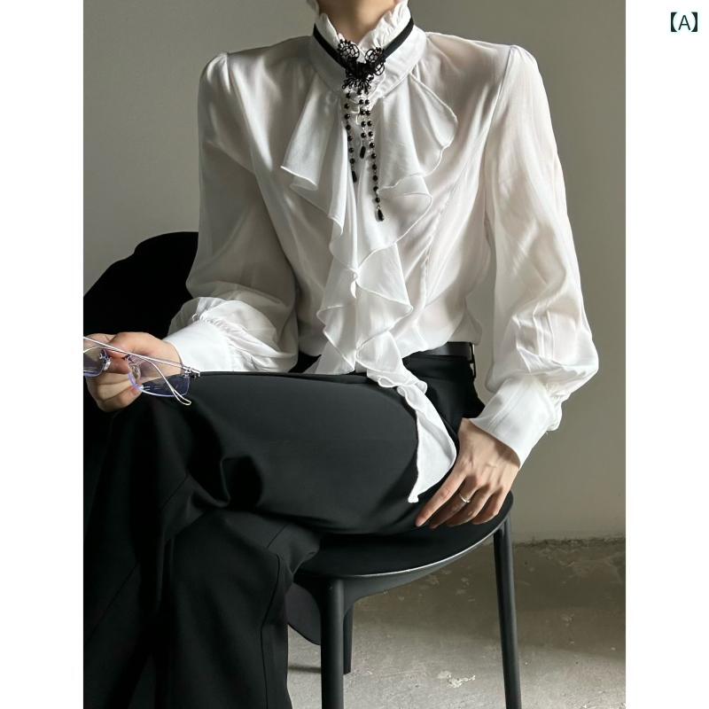 ブラウス シャツ シンプル ASAE フランスの レトロ 高級 シャツ 宮殿 スリム ユニセックス 長袖