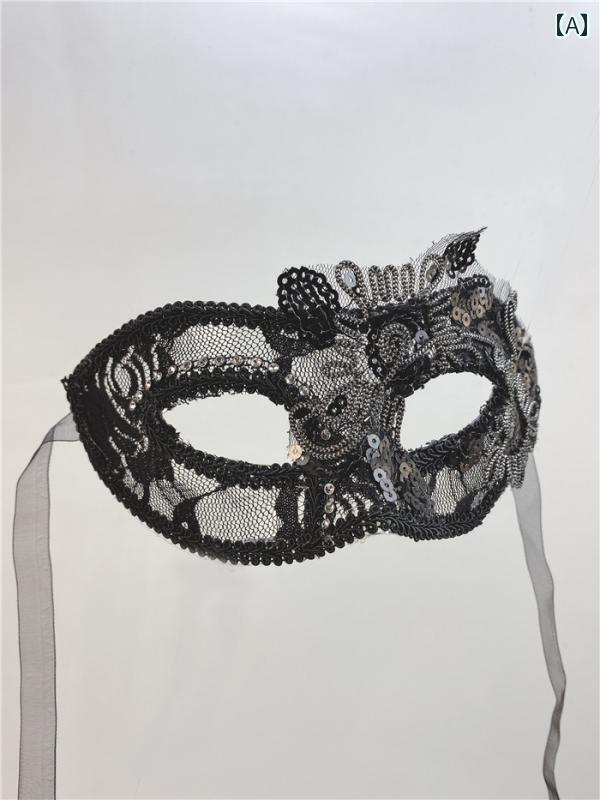 仮面 パーティ コスプレ 黒 レース 透明 ハーフ フェイスマスク 女性 パーティー ハロウィン 大人 レト..