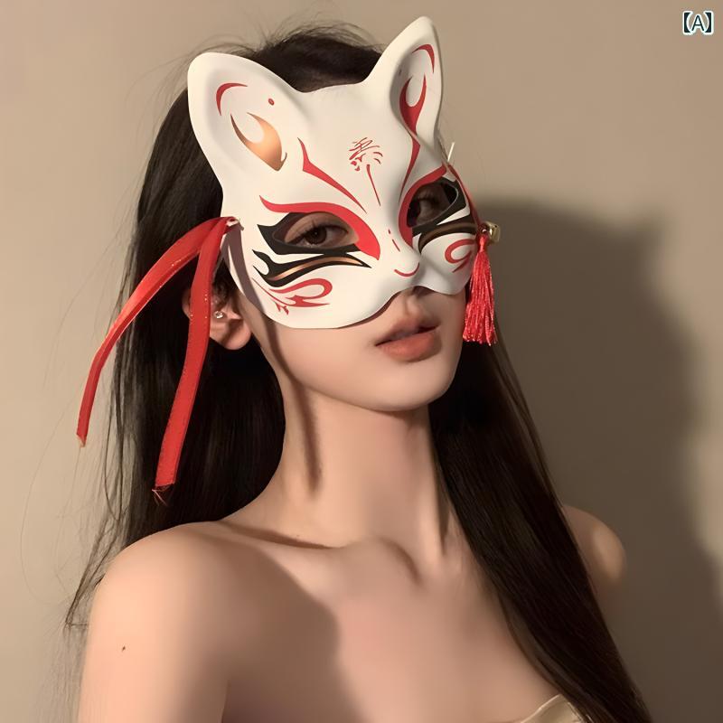 仮面 パーティ コスプレ 新年 マスク 神 少女 キツネの 花の 顔の レトロ 民族 塗装 ダンス バーの 半 顔 ドレス アップ(3)