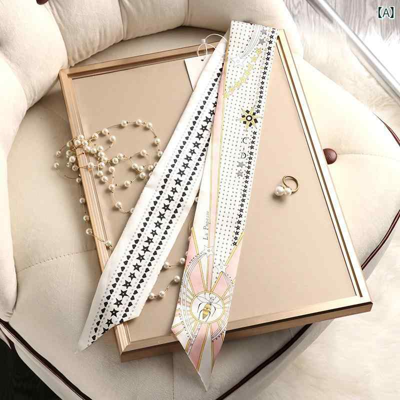 スカーフ リボン おしゃれ 黒と 白の ラインストーンの 落書きの 両面 スカーフは ダイアナ 妃の スカ..