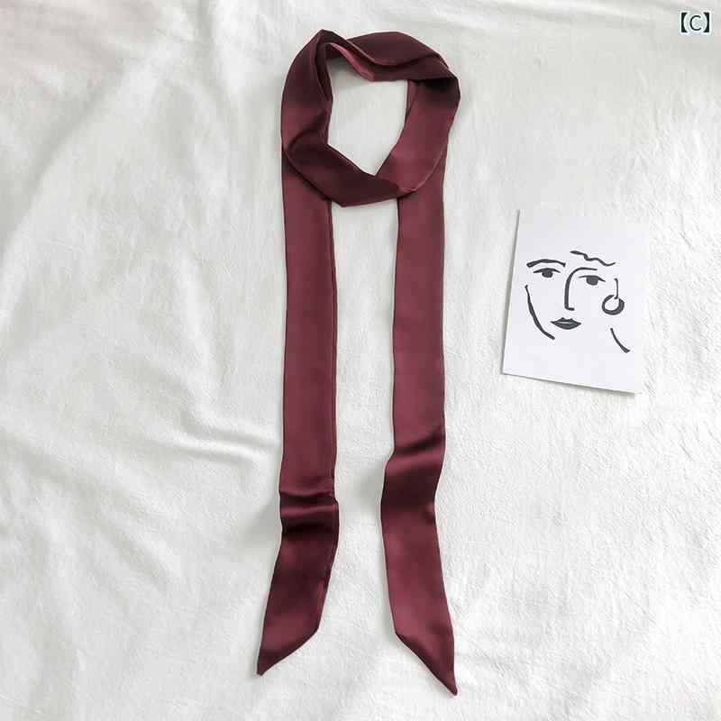 スカーフ リボン おしゃれ 白い ヘッド スカーフ 無地の 小さい 韓国 細くて 細い 長い シルクスカーフ リボン スーパー ロング ベルト ヘア バンド