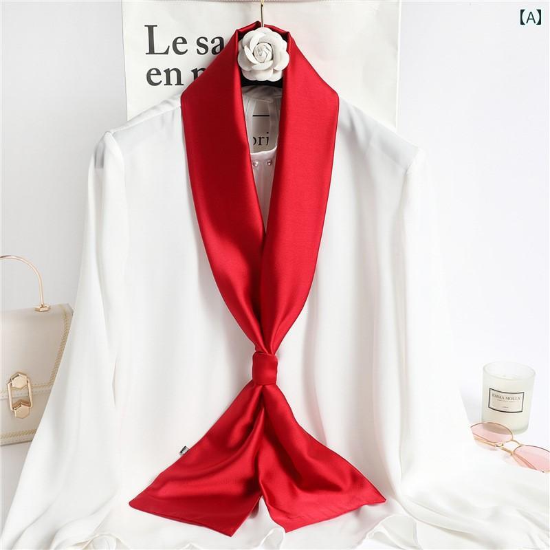スカーフ リボン おしゃれ 赤 紫の 小さい シルクスカーフ 秋冬 レディース ネック アクセサリー 狭くてな 蝶 ネクタイ ロング スカーフ シャツ 装飾 付き 薄手