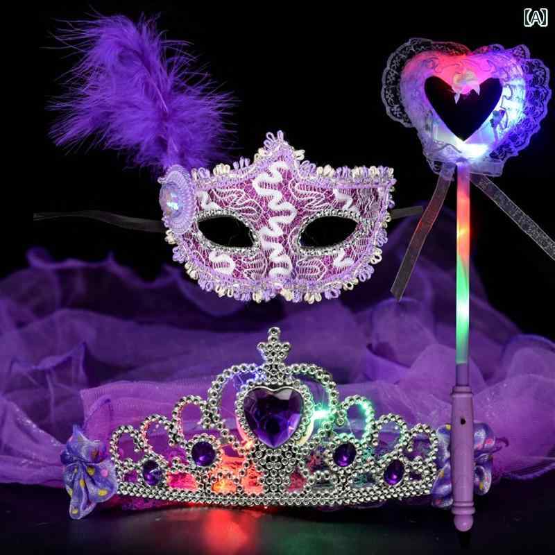 パーティー コスチューム 子供用 マスク 女の子用 ベール クラウン 小道具 パーティー アナと 雪の 女..