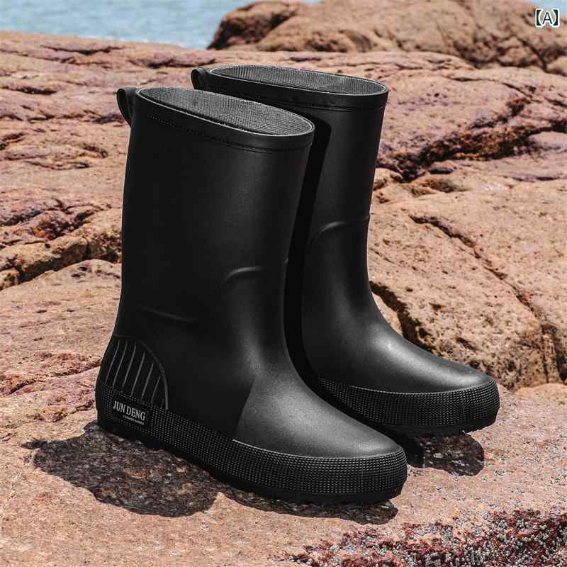 カジュアル レイン ブーツ レディース シューズ ジュン デン ミドル レインブーツ 女性用 で 滑り止めと 防水の ある 屋外での 使用 耐摩耗と ソフト ソールの キッチンワーク用 ゴム 靴 防臭