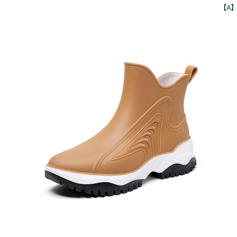 カジュアル レイン ブーツ レディース シューズ 2024 春の 女性用 レインブーツ な ショート チューブ 防水 滑り止め 厚手 オーバー シューズ
