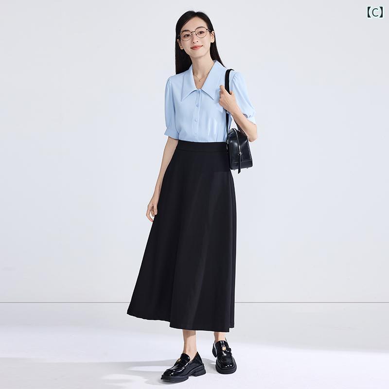 お仕事用 事務 セット アップ スーツ アート トラック シフォン ブルー 半袖 シャツ レディース 夏用 教員 資格 面接 フォーマルスーツ プロ スーツ 公立 試験 通勤 laonschoise-11037984 LAONsChoice サンプル画像3