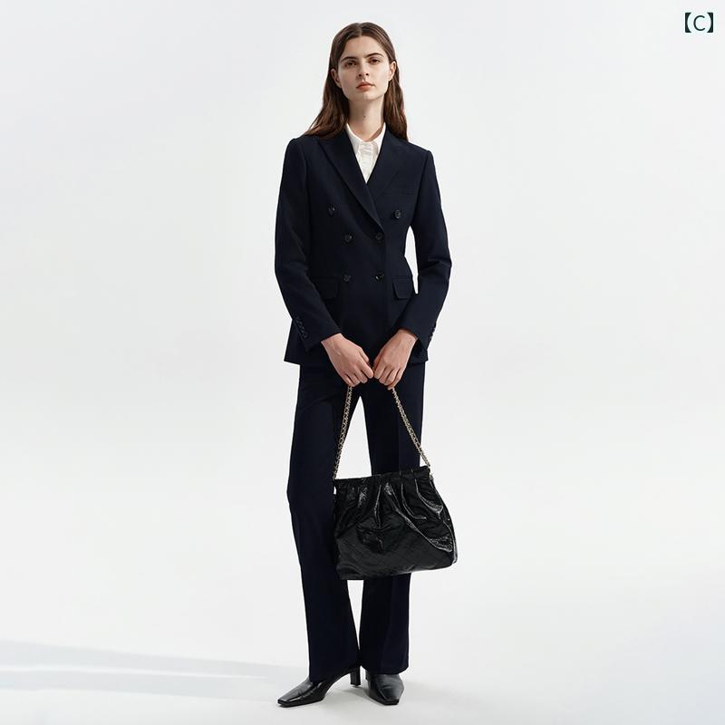 お仕事用 事務 セット アップ スーツ 女子大 生の 面接 フォーマルウェア小 ウエスト スーツ用 ラレン スクロス ブラック ダブルブレスト スーツ ジャケット laonschoise-11037708 LAONsChoice サンプル画像3