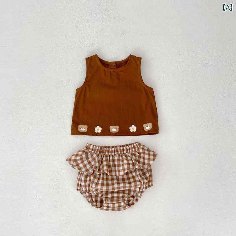 ベビー服 上下セット かわいい 女の 赤ちゃんの 夏用 薄 物 セット ベビー ベスト トップ パン スト 2点 新生児 スプリット