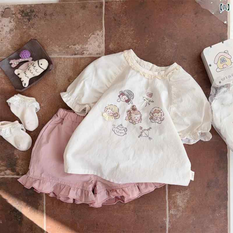 上下セット ベビー服 快適 ベビー 半袖 スーツ 夏 2025 スイート トップスと ショート パンツ 服 薄手 かわいい 夏服