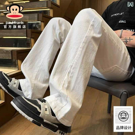 フレア パンツ ストリート PaulFrank / Big Mouth Monkey やや フレアな ワイド レッグ ホワイト ジーンズ メンズ 2025夏 ゆったり ストレート カジュアル パンツ フレア パンツ ストリート PaulFrank / Big Mouth Monkey やや フレアな ワイド レッグ ホワイト ジーンズ メンズ 2025夏 ゆったり ストレート カジュアル パンツ