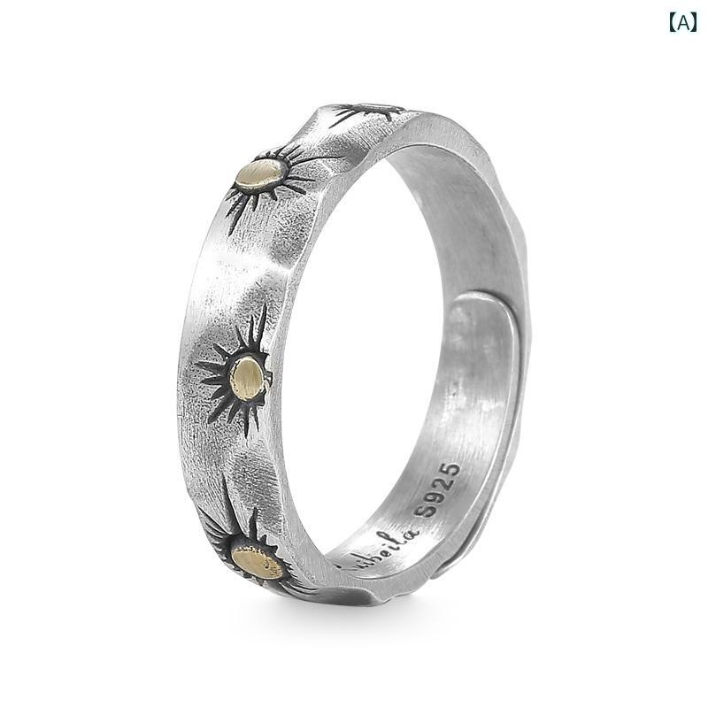 指輪 リング メンズ Ruibeilaな レトロ 太陽 トーテム リング。 男女 カップル向け。 刻印入り スター リング シルバーの プレーンリング。 カップル向け シルバージュエリーの。