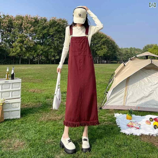 ゆったり ジャンパー スカート 年齢を 感じさせにくい アンコラ レッド デニムオーバーオール スカート レディース 2025 春夏 ハイウエスト スリム タッセル ミディアム ロングスリット ゆったり ジャンパー スカート 年齢を 感じさせにくい アンコラ レッド デニムオーバーオール スカート レディース 2025 春夏 ハイウエスト スリム タッセル ミディアム ロングスリット