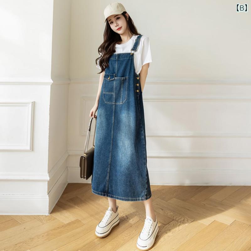 ゆったり ジャンパー スカート 2024 春 ドレス新 年齢 削減 大きめ サイズ サスペンダー デニムロングスカート ドレス a ラインな スカート
