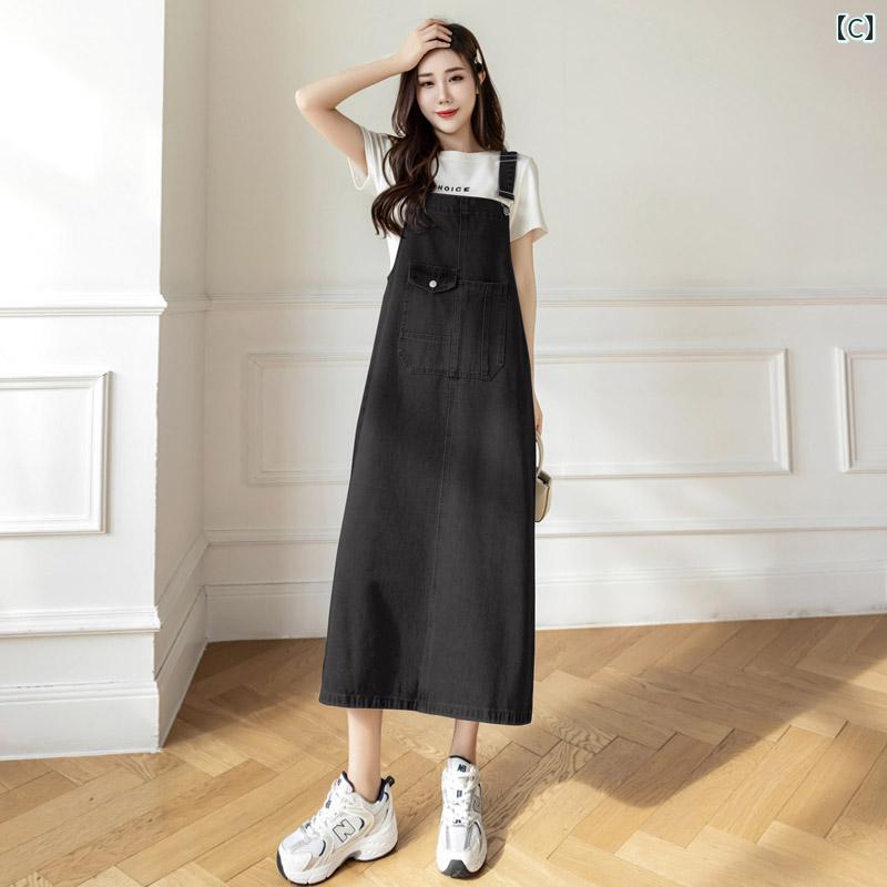 ゆったり ジャンパー スカート 2024 春 ドレス新 年齢 削減 大きめ サイズ サスペンダー デニムロングスカート ドレス a ラインな スカート