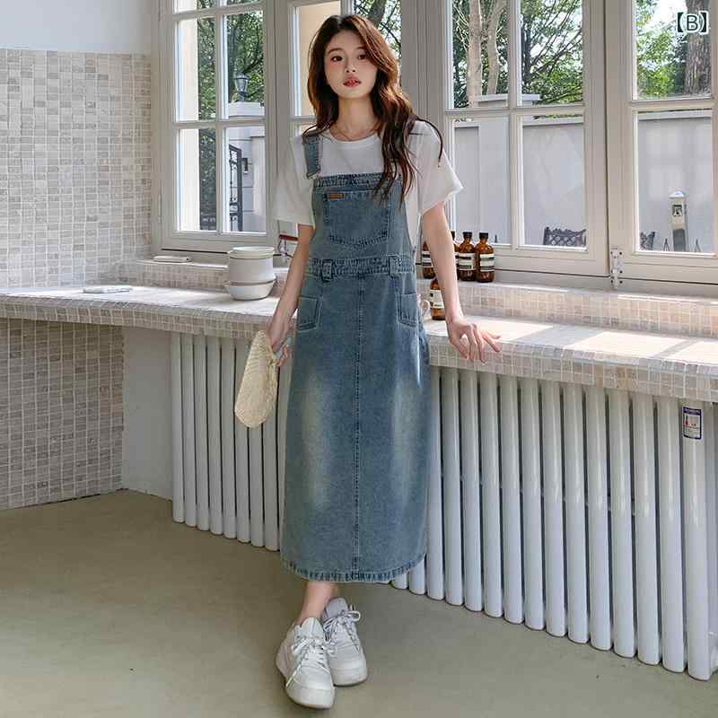 ゆったり ジャンパー スカート ブルー デニムオーバーオール スカート レディース 2025夏 ゆったり スリム 年齢を 感じさせにくい ワンピース ツーピース セット
