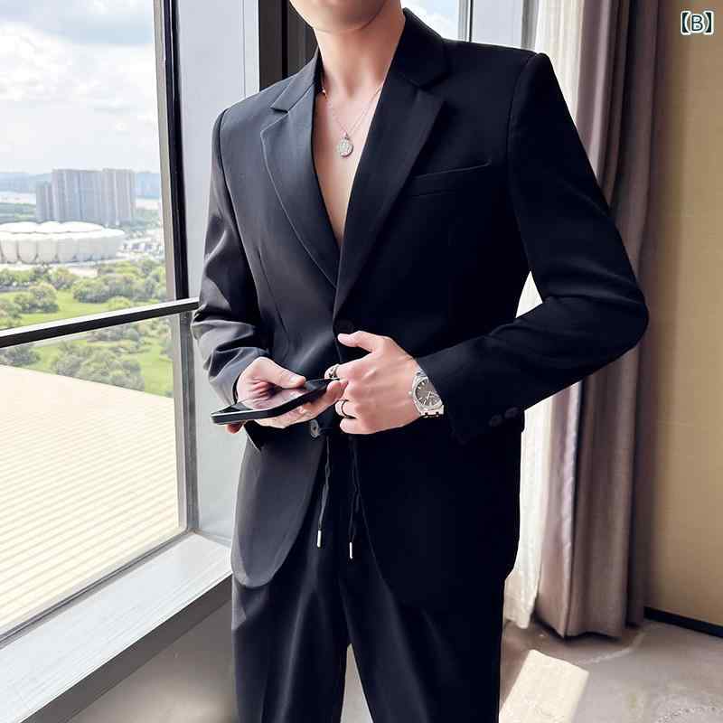 スーツ セットアップ メンズ 秋 白い スーツ メンズ ドレープ ジャケット ファッション オールド マネー スタイル ハイエンド