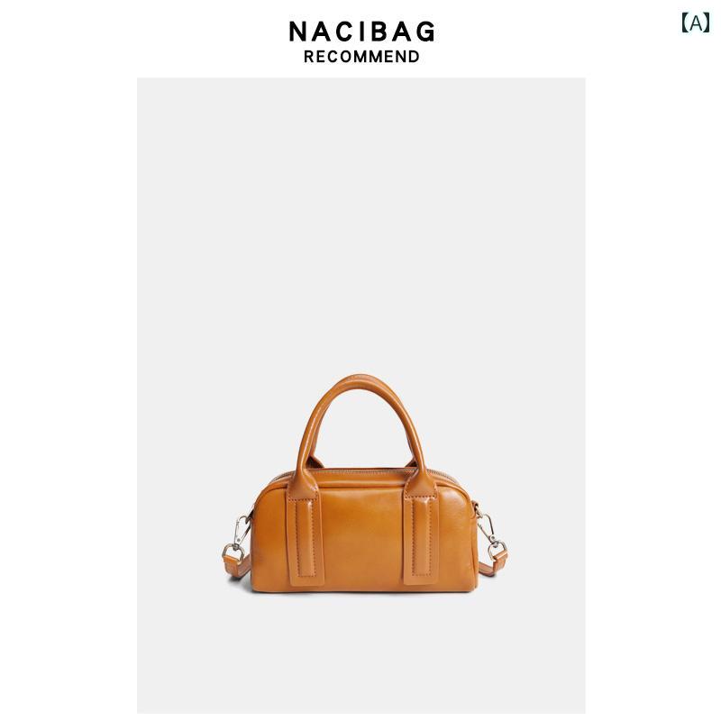 カジュアル バッグ ボストン 革 ボストン ピロー バッグ 2025年 植物 タンニン なめし レザーハンドバッグ レトロ ボウリング カジュアル メッセンジャーバッグ