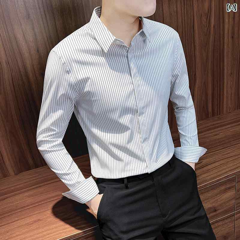 Short Sleeves （Shape Holding） - Yシャツ 長袖 メンズ ストライプシャツ メンズ 長袖 ビジネス 2024 紳士服 1インチ シャツ ハイエンド 夏
