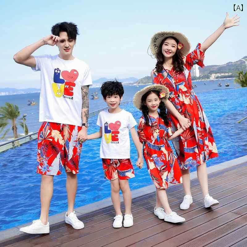 ペアルック 親子 カジュアル コーデ 三 亜 ビーチ バケーション 親子 衣装 2025 夏の 3人または 4人 家..