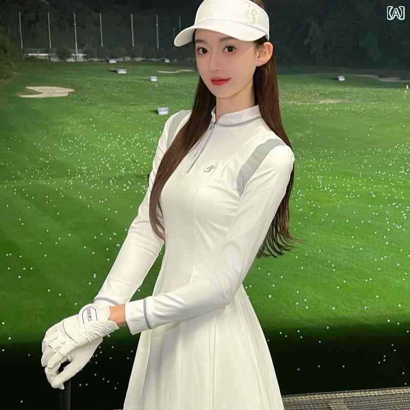 レディース ゴルフウェア TASHI GOLF 春の 速乾 伸縮性 スリム ドレス 長袖 ゴルフウェア レディースト..